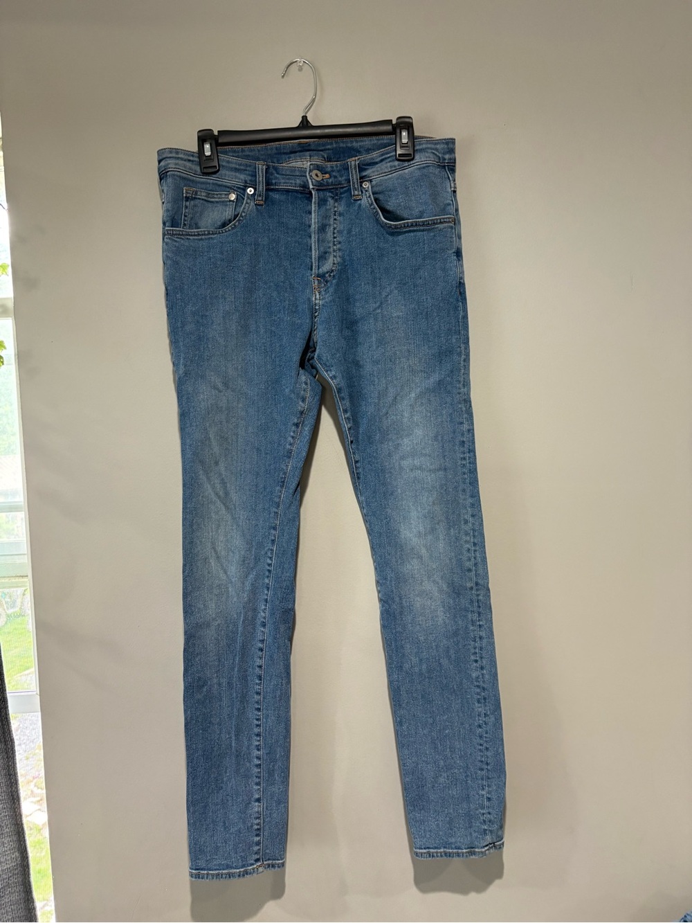 Low Waist Jeans Men's 34x32 Blue Light Wash Distressed Denim